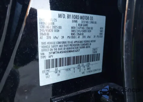 2025 Ford Mustang Mach-E Gt из США, поврежденный, VIN 3FMTK4SX0SMA03257